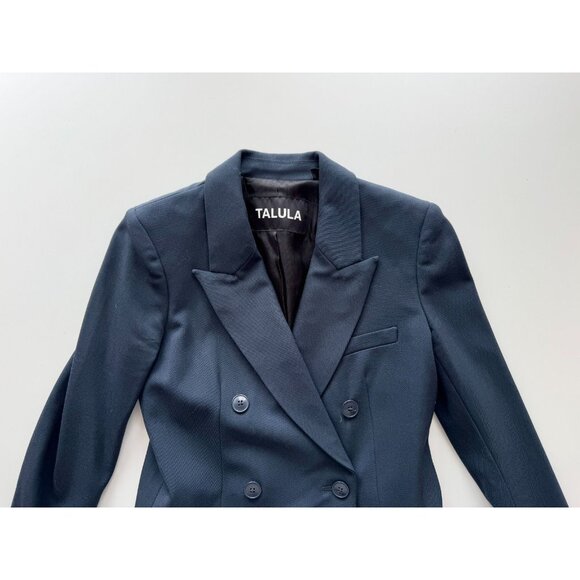 Aritzia TALULA Navy Blue Wool Twill Double Breasted Peak Lapel Blazer, Size 2 - Picture 7 of 15